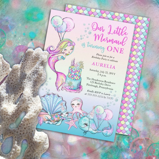 Our Little Mermaid Girl 1st Birthday Party Invitation (Creator Uploaded)