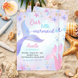 Our Little Mermaid Girl 3th Birthday Party Invitation