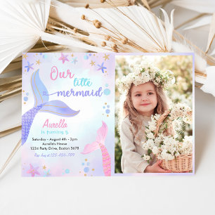 Our Little Mermaid Girl 3th Birthday Photo Invitation