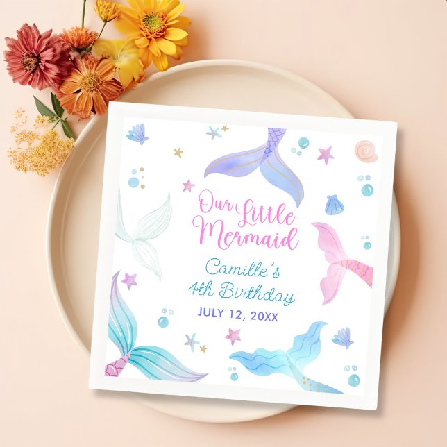 Our Little Mermaid Girl 4th Birthday Party  Napkin (Creator Uploaded)