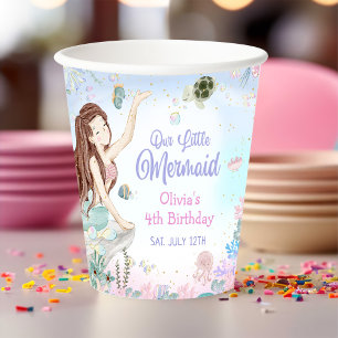Our Little Mermaid Girl 4th Birthday Party Paper Cups