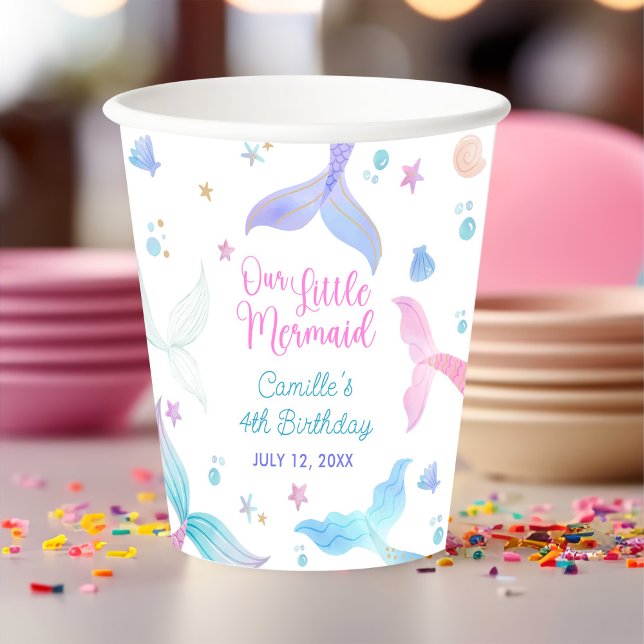 Our Little Mermaid Girl 4th Birthday Party Paper Cups (Creator Uploaded)