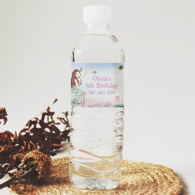 Our Little Mermaid Girl 4th Birthday Party  Water Bottle Label (Creator Uploaded)