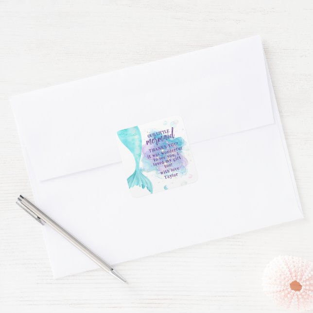 Our Little Mermaid Photo Birthday Party Square Sticker (Envelope)