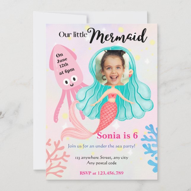 Our little mermaid! Under the sea birthday Invitation (Front)