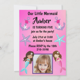 Our Little Mermaid with child photo birthday party Invitation