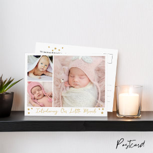 Our Little Miracle Gold Star 3 Photos Baby Announcement Postcard
