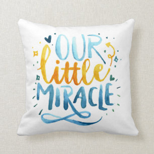Our little Miracle Watercolor Baby Boy Quote Cushion