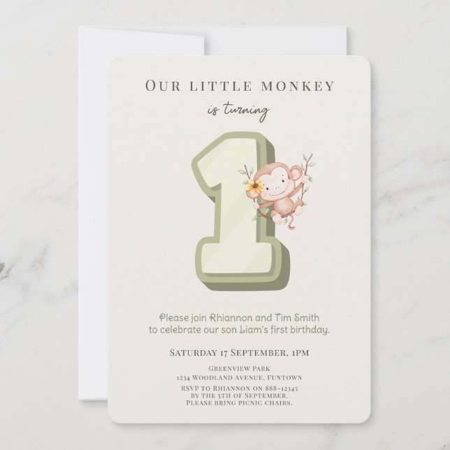 Our Little Monkey 1st Birthday invitation (Front)