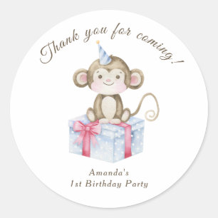 Our Little Monkey First Birthday Thank you  Classic Round Sticker