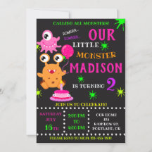 Our Little monster birthday invitation for girl