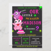 Our Little monster birthday invitation for girl