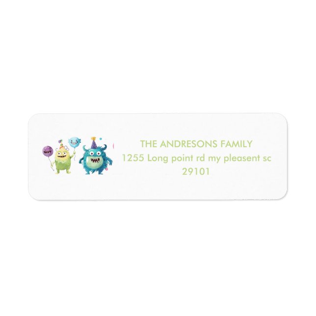Our Little Monster | Colourful Three Monsters Return Address Label (Front)
