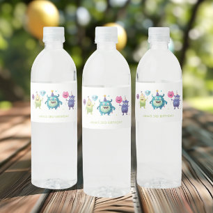 Our Little Monster Colourful Three Monsters Water Bottle Label