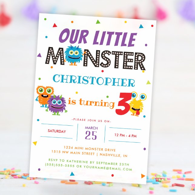 Our Little Monster Cute Kids Birthday Party  Invitation (Our Little Monster Cute Kids Birthday Party Invitation)