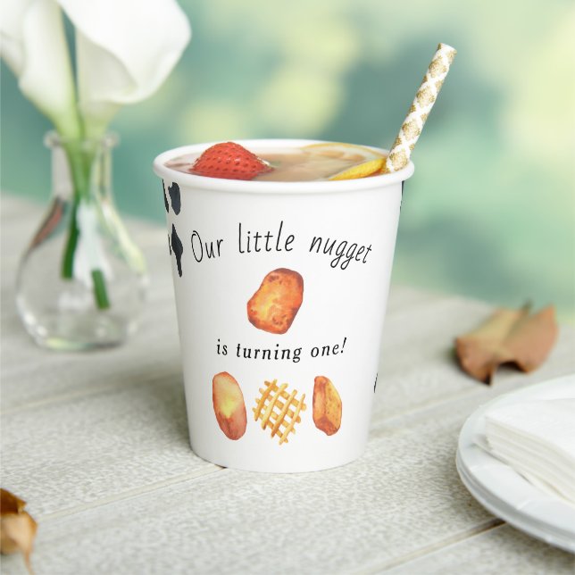 Our Little Nugget is turning one Kids Birthday Paper Cups (Insitu)