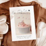 Our Little One Modern Birth Announcement<br><div class="desc">Modern birth announcement card featuring hand lettered text that says "our little one" with a heart. Add your photos,  birth stats,  and a message! Vertical photo works best on the front.</div>