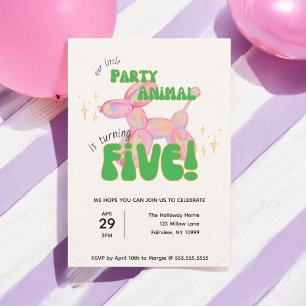 Our Little Party Balloon Animal 5th Birthday Invitation