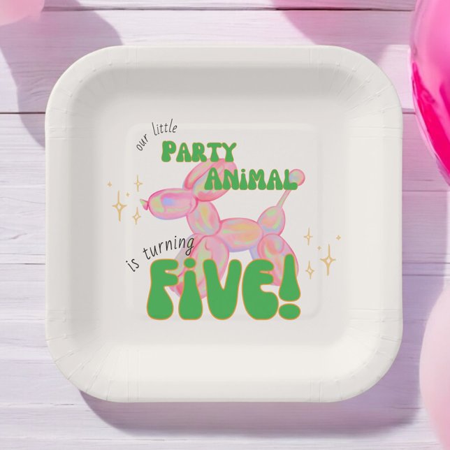 Our Little Party Balloon Animal 5th Birthday Paper Plate (Creator Uploaded)
