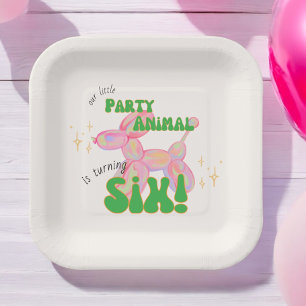 Our Little Party Balloon Animal 6th Birthday Paper Plate