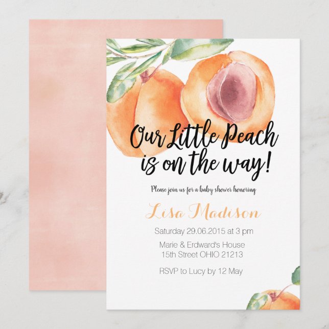 Our Little Peaches on the way Baby Shower Invite (Front/Back)