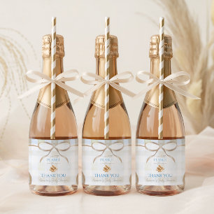 Our Little Peanut Boy Blue Gingham Baby Shower Sparkling Wine Label