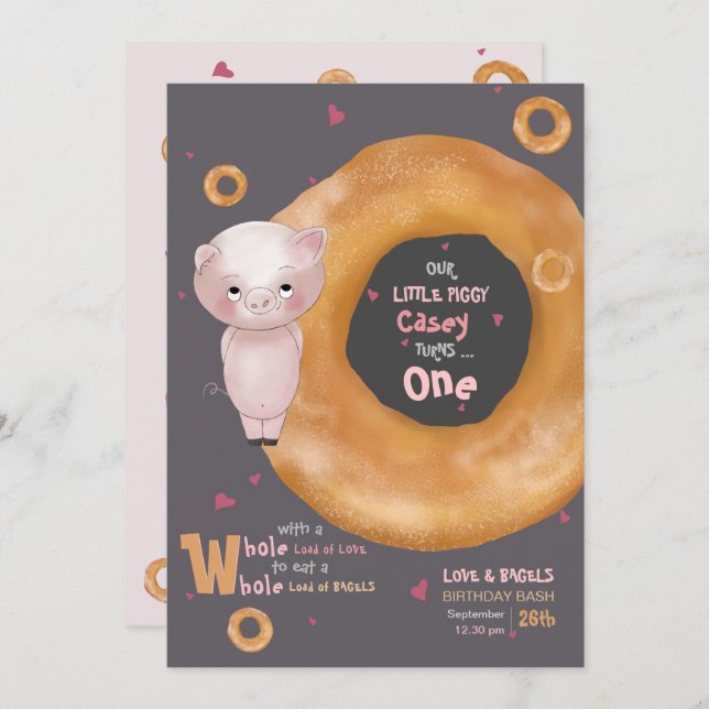 "OUR LITTLE PIGGY"  |  “Love & Bagels” Invitation (Front/Back)