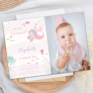 Our Little Pink mermaid Invitations with photo