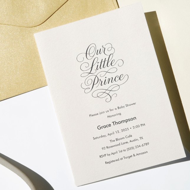 Our Little Prince Baby Creamy White Minimal Script Invitation (Our Little Prince Baby Creamy White Minimal Script Invitation)