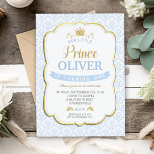 Our Little Prince Birthday Invitation Boy Blue 