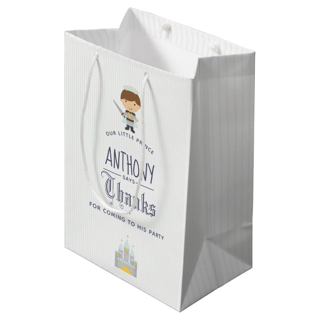 Our Little Prince Birthday Party Guest Favour Medium Gift Bag (Front Angled)