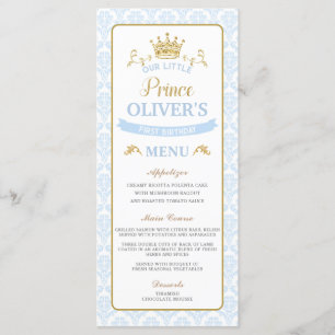 Our Little Prince Blue Baby Shower Birthday Menu
