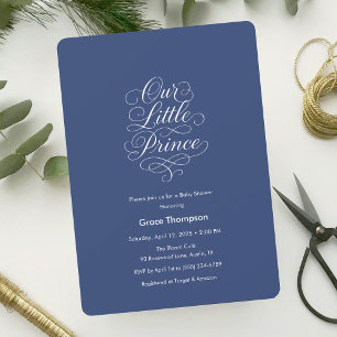 Our Little Prince Minimal Script Baby Shower Blue Invitation