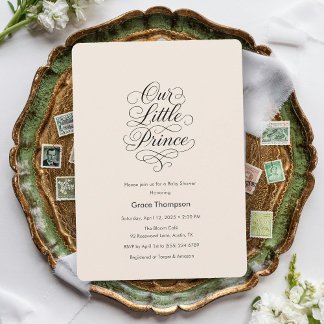 Our Little Prince Minimal Script Peach Baby Shower Invitation