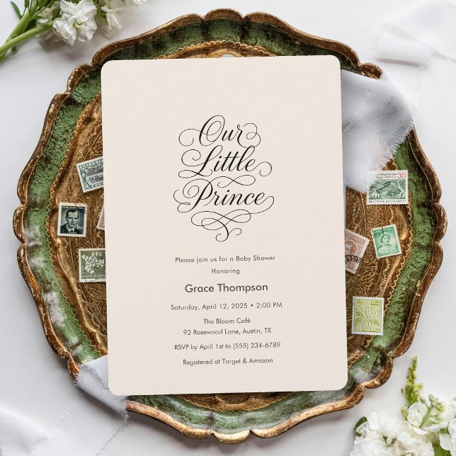 Our Little Prince Minimal Script Peach Baby Shower Invitation (Our Little Prince Minimal Script Peach Baby Shower Invitation)