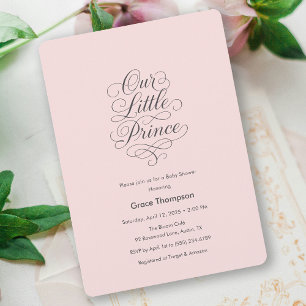 Our Little Prince Pink Minimal Script Baby Shower Invitation