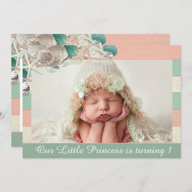 Our little princess birthday cute royal sea shell invitation (Front/Back)