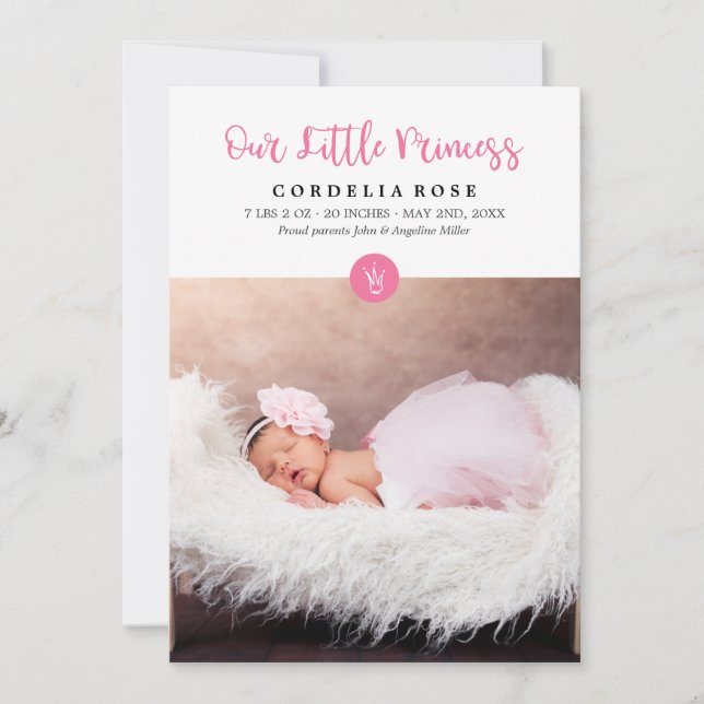 Our Little Princess Pink Baby Announcement (Front)