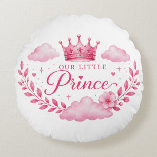 Our Little Princess Pink Crown Baby Girl Round Cushion
