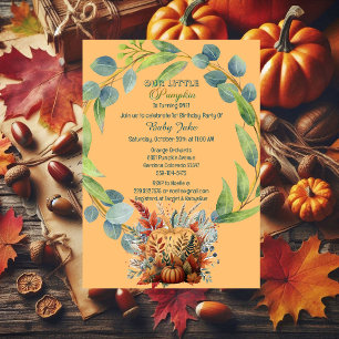 Our Little Pumpkin 1st Birthday Fall Wreath Orange Invitation