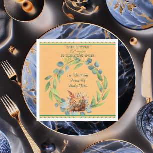 Our Little Pumpkin 1st Birthday Fall Wreath Orange Napkin
