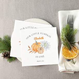 Our Little Pumpkin 1st Birthday Floral Watercolor Napkin