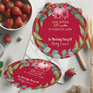 Our Little Pumpkin 1st Birthday Green Wreath Pink Paper Plate