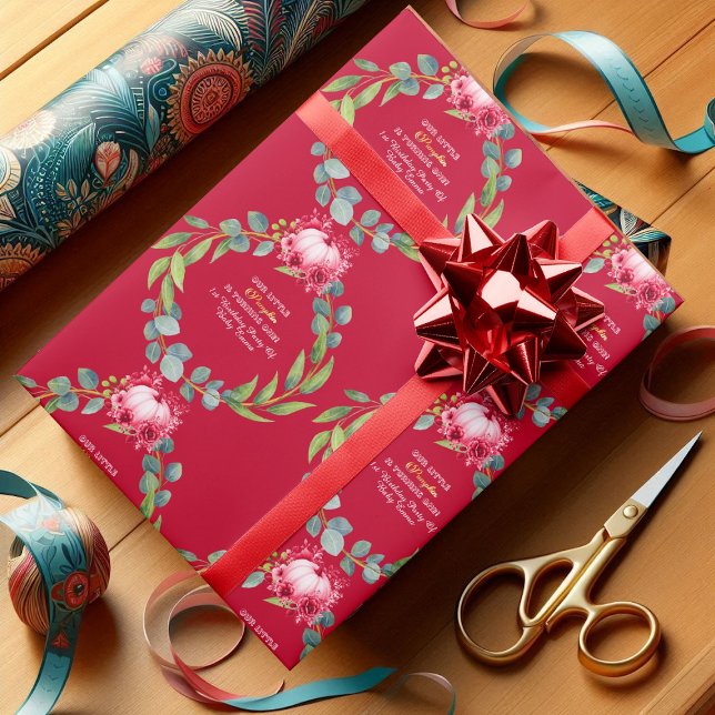 Our Little Pumpkin 1st Birthday Green Wreath Pink Wrapping Paper (Our Little Pumpkin 1st Birthday Green Wreath Pink Wrapping Paper)