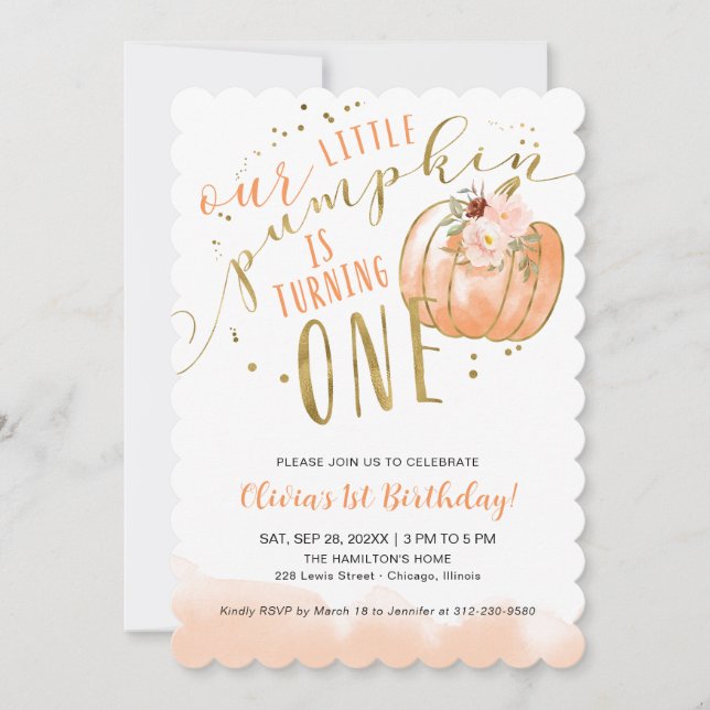 Our Little Pumpkin 1st Birthday Invitation Fall  (Front)
