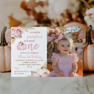 Our Little Pumpkin 1st Birthday Photo Invitation