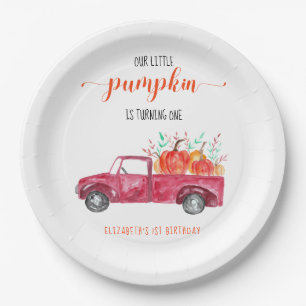 Our Little Pumpkin 1st Birthday Red Truck Autumn  Paper Plate
