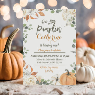 Our Little Pumpkin 1st First Birthday Girl Boy Invitation