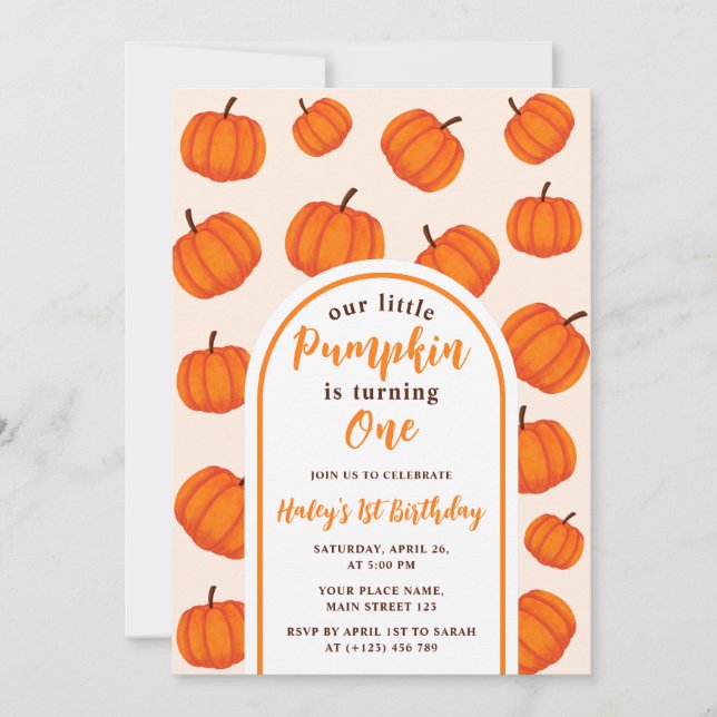 Our Little Pumpkin 1st Orange Birthday Invitation (Front)