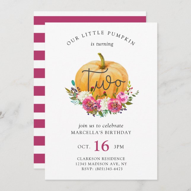 Our Little Pumpkin 2nd Birthday Invitation (Front/Back)